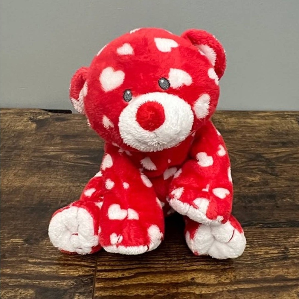 Ty 2011 Pluffies Dreamly Red Bear White Hearts Plush Stuffed Animal Toy 32103